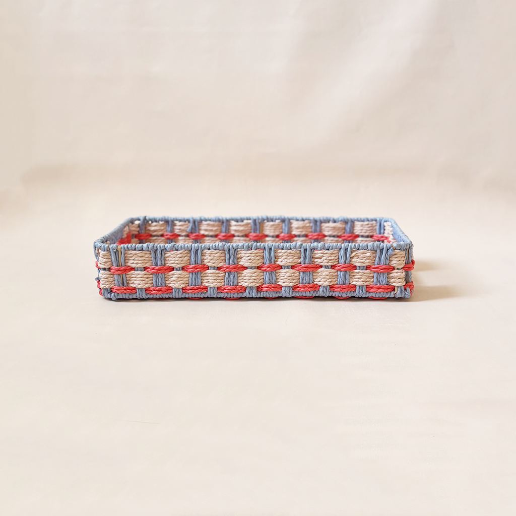 Woven Paper Rope Tray Blue & Natural