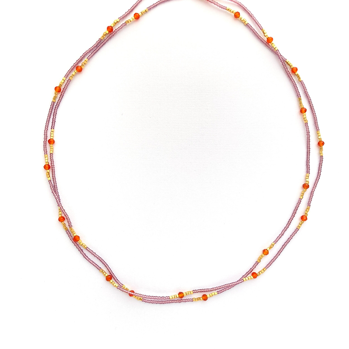 Carnelian Pink Seed Bead Necklace Long – Holliday