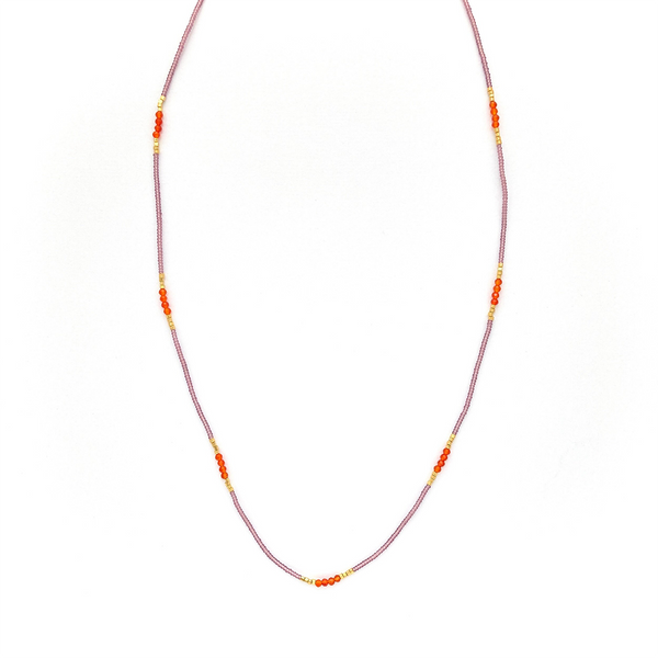 Carnelian & Pink Seed Bead Necklace Short