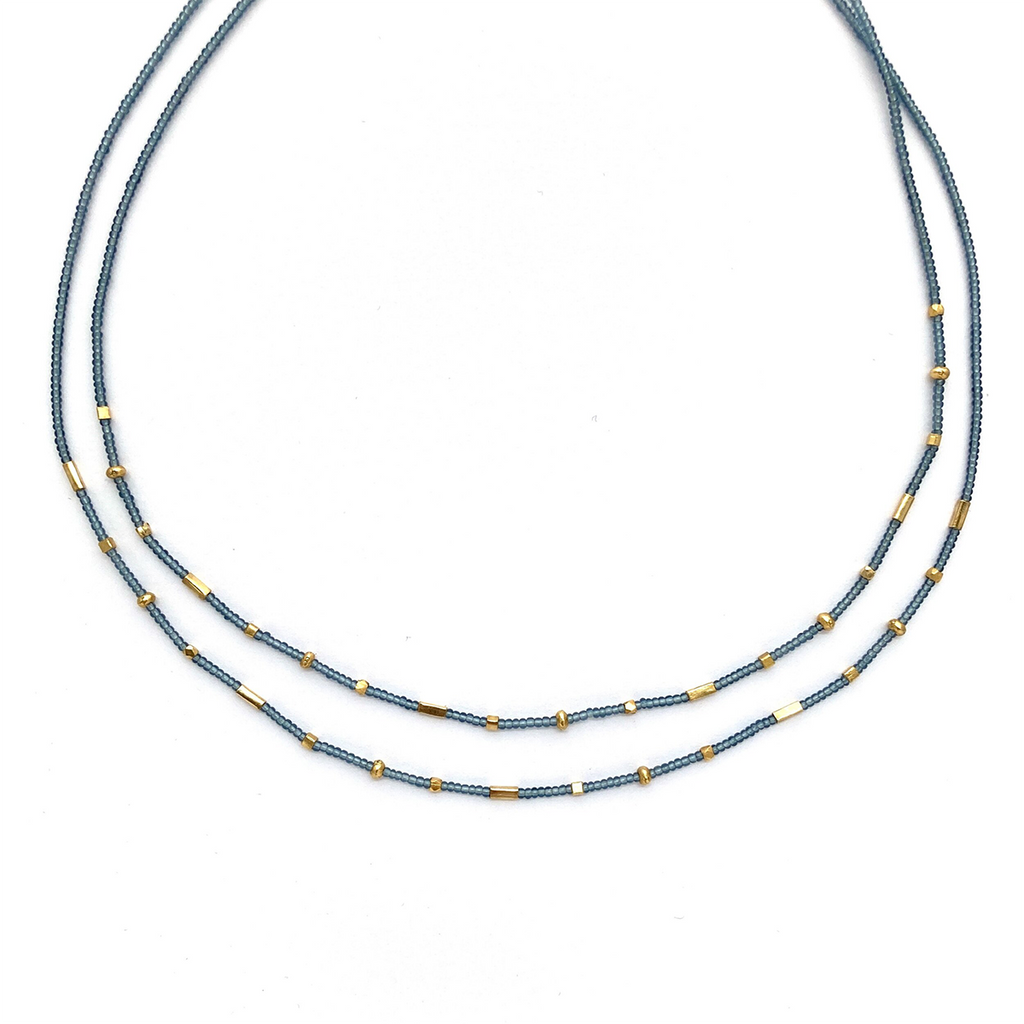 Gold Vermeil & Grey Seed Bead Necklace