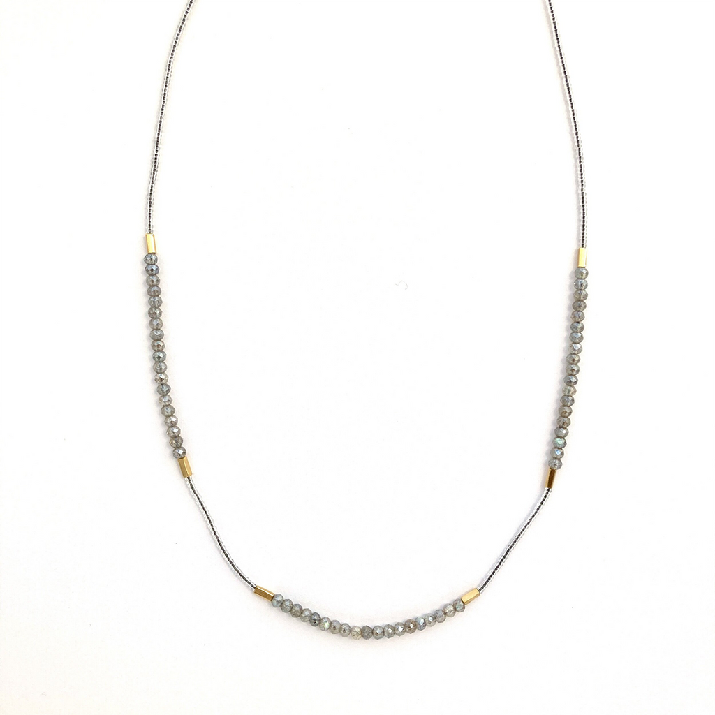 Labradorite & Clear Seed Bead Necklace