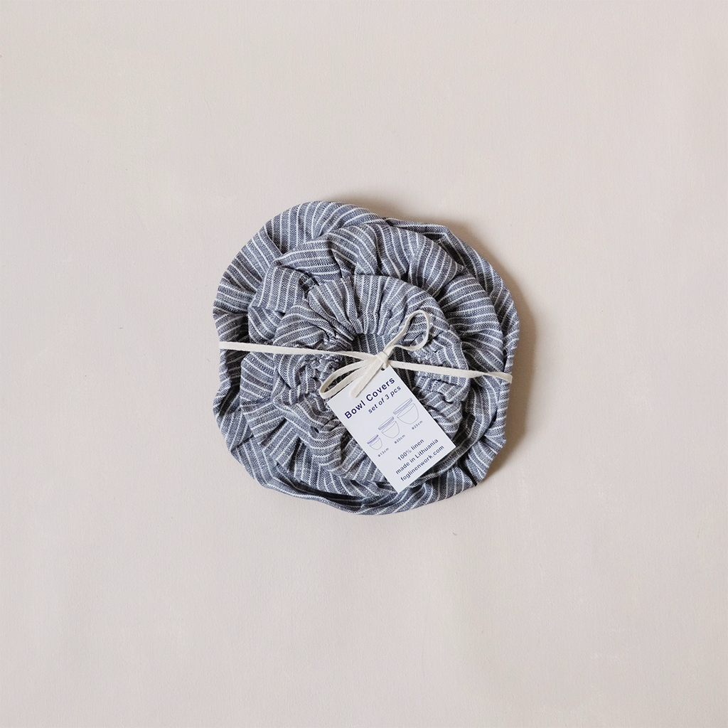 Linen Bowl Cover Set  Grey Stripe