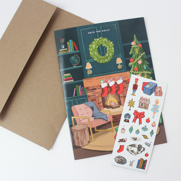 Cozy Fireplace Sticker Scene Note Card