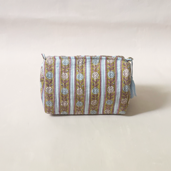 Cosmetic Bag Floral Stripe Mustard Medium