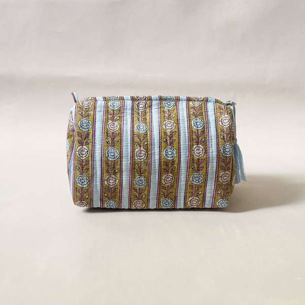 Cosmetic Bag Floral Stripe Mustard Medium