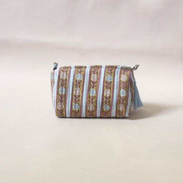 Cosmetic Bag Floral Stripe Mustard Small