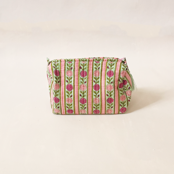 Cosmetic Bag Floral Stripe Pink Medium