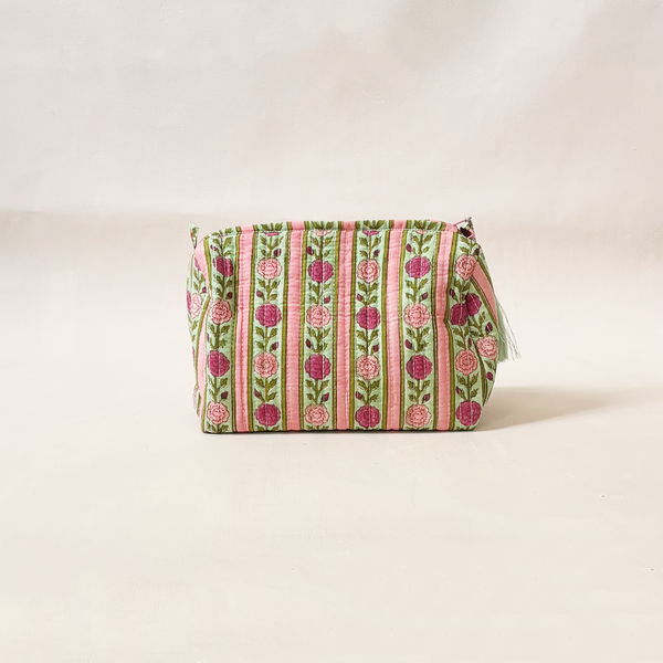 Cosmetic Bag Floral Stripe Pink Medium