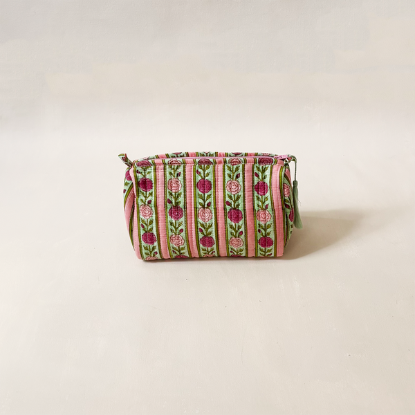 Cosmetic Bag Floral Stripe Pink Small
