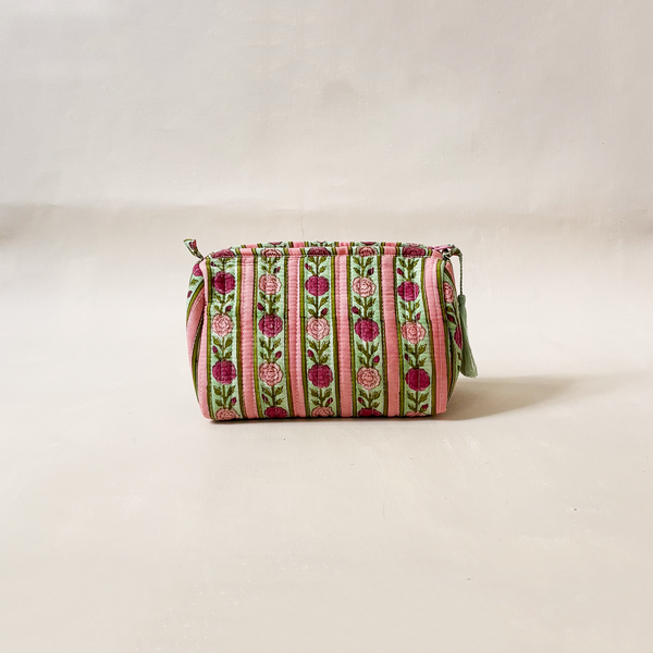 Cosmetic Bag Floral Stripe Pink Small