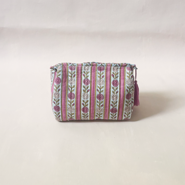 Cosmetic Bag Floral Stripe Raspberry Medium