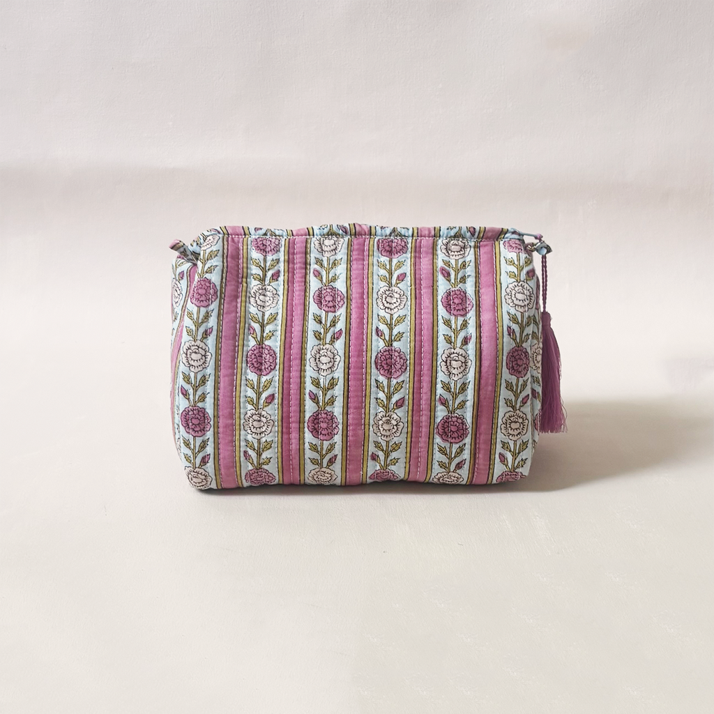 Cosmetic Bag Floral Stripe Raspberry Medium