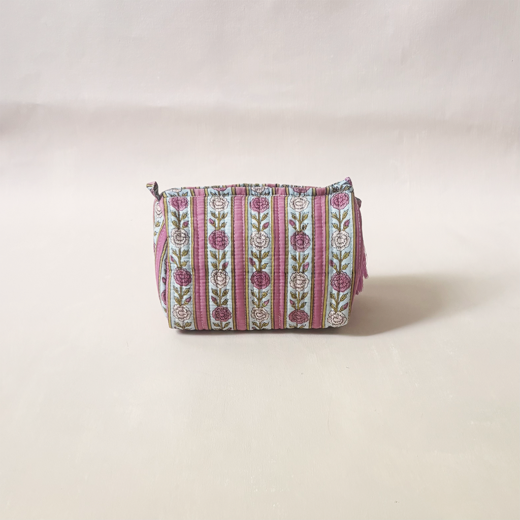 Cosmetic Bag Floral Stripe Raspberry Small