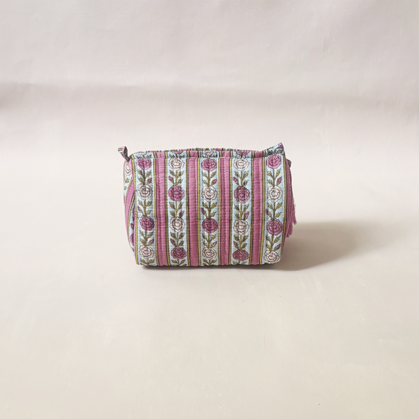 Cosmetic Bag Floral Stripe Raspberry Small