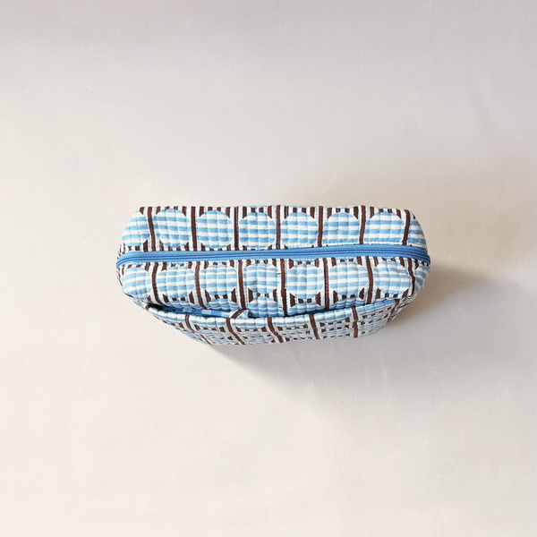 Cosmetic Bag Striped Circles Brown & Blue