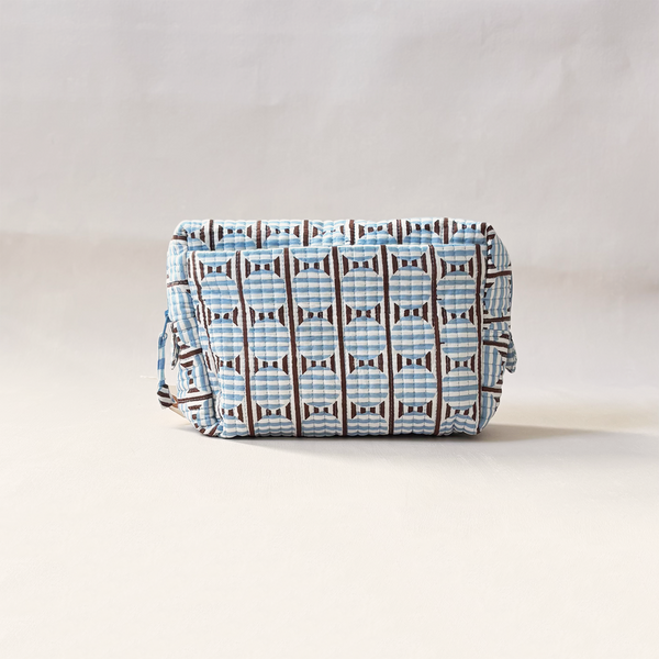 Cosmetic Bag Striped Circles Brown & Blue