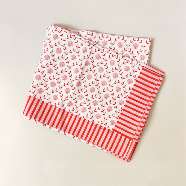 Pink Seashell Blockprint Tablecloth 70" x 120"