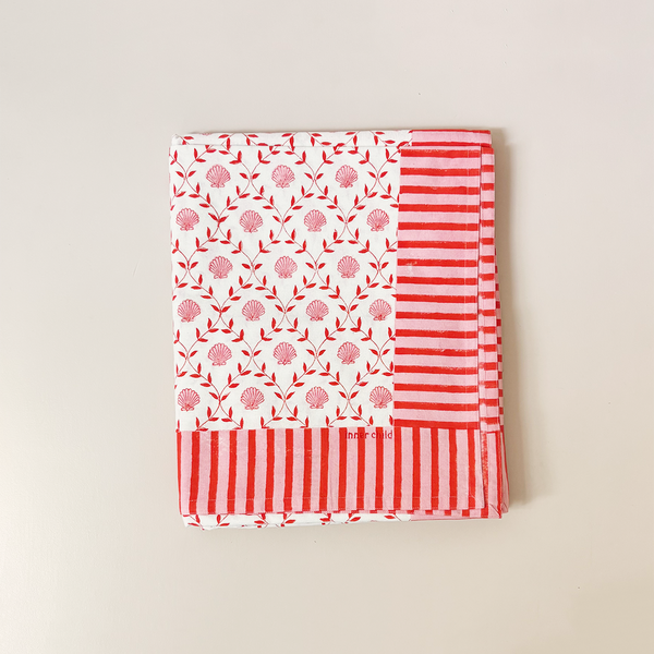 Pink Seashell Blockprint Tablecloth 70" x 120"