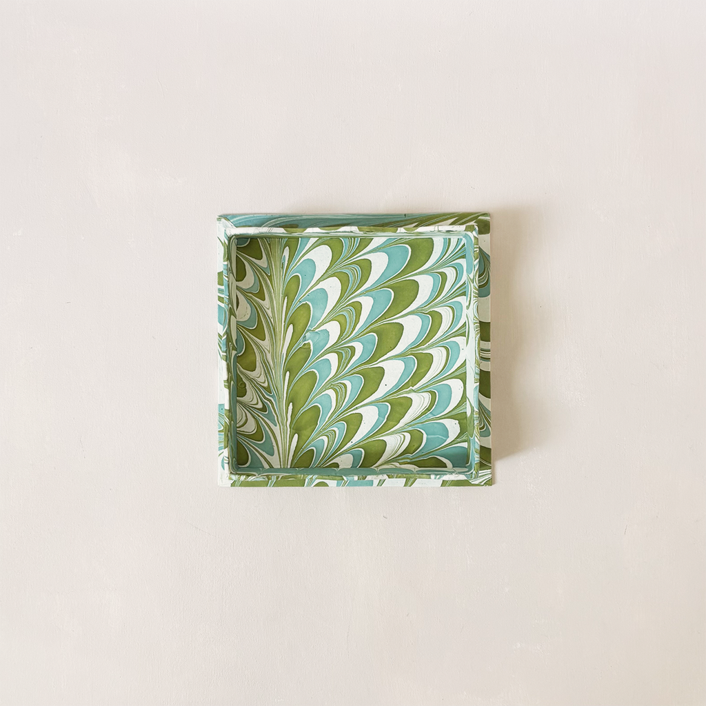 Scalloped Marble Small Tray Blue & Green