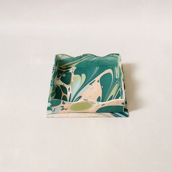 Scalloped Marble Small Tray Green & Pink