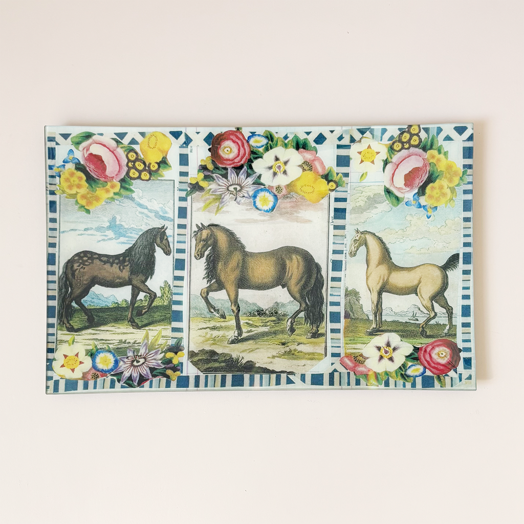10" x 16" Rectangle Dish, 3 Horses Collage