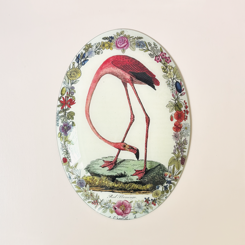 13" x 18" Convex Oval, Flamingo with Flowers
