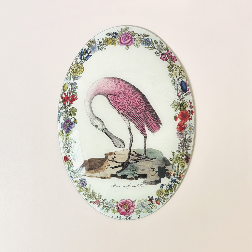 13" x 18" Convex Oval, Spoonbill with Flowers