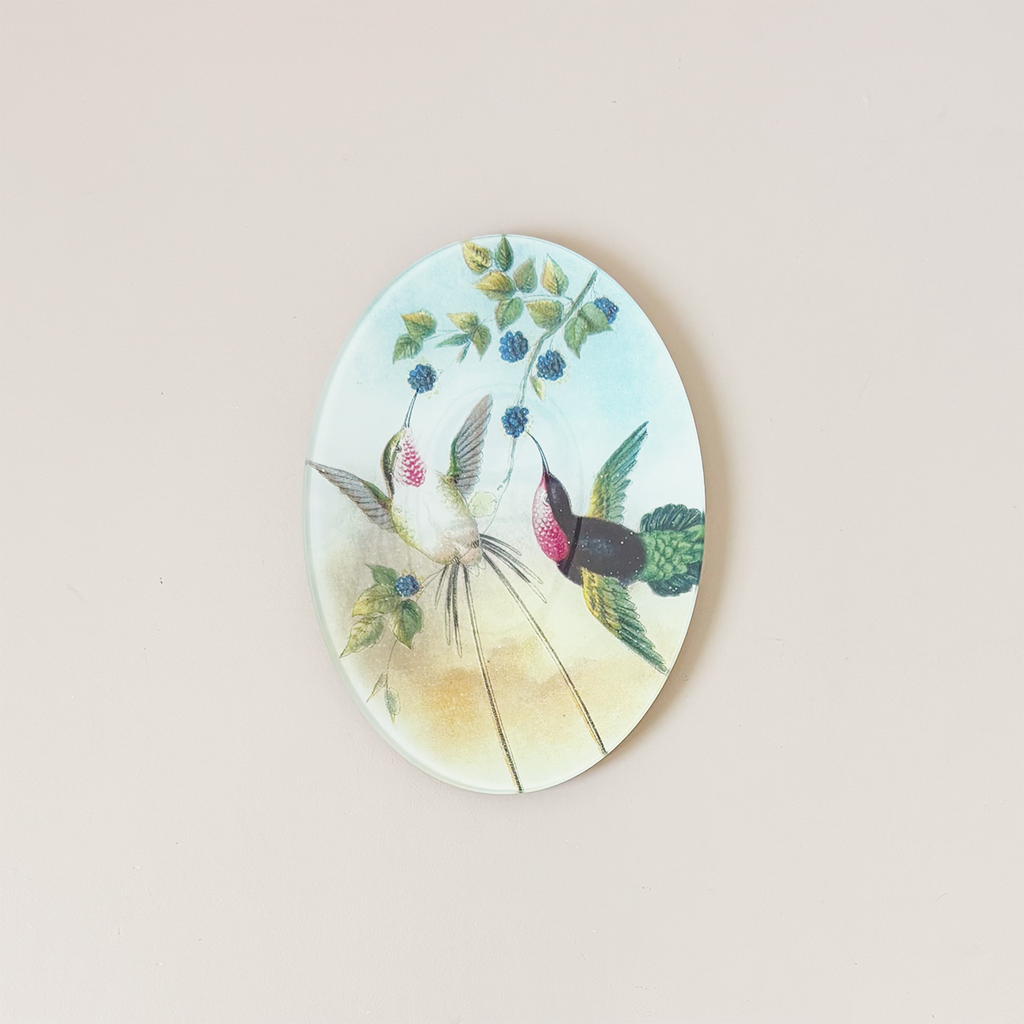 5" x 7" Oval Dish, Pair Hummingbirds