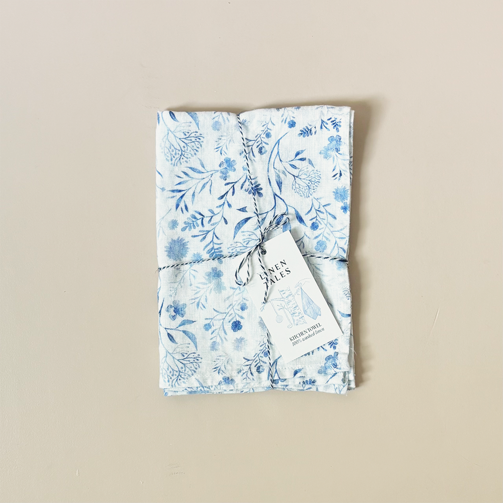 Linen Kitchen Towel Botanical Blue