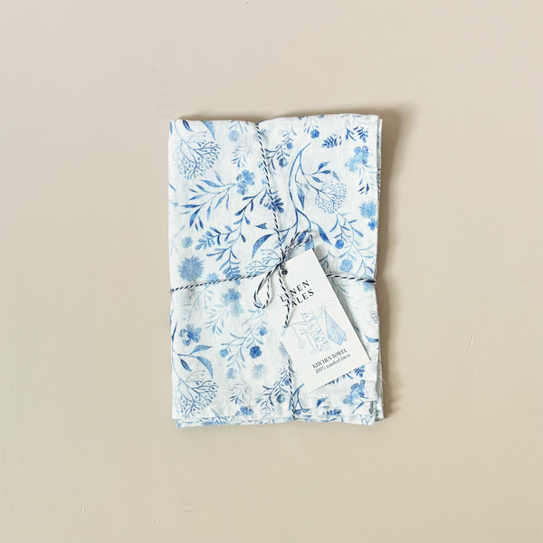 Linen Kitchen Towel Botanical Blue
