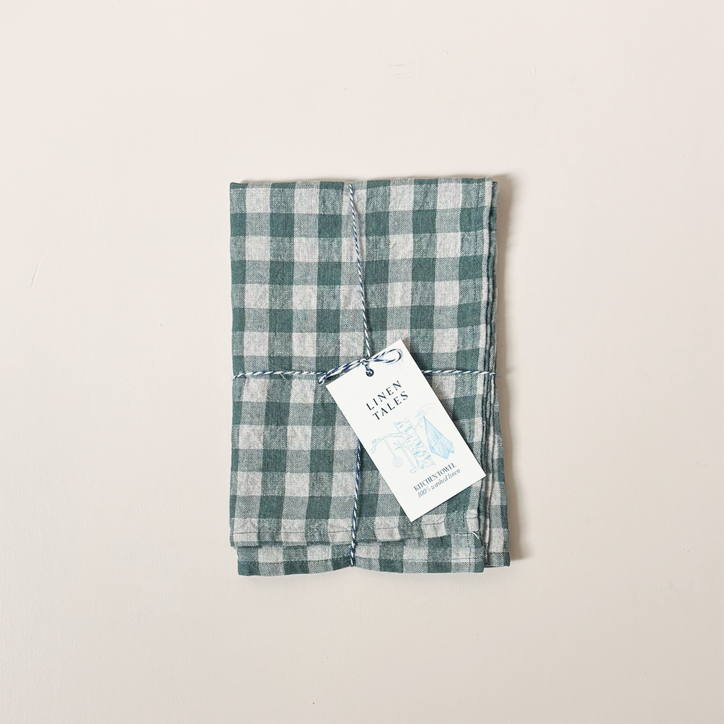 Linen Kitchen Towel Forest Green Gingham