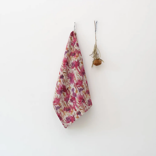 Linen Kitchen Towel Fuchsia Flowers