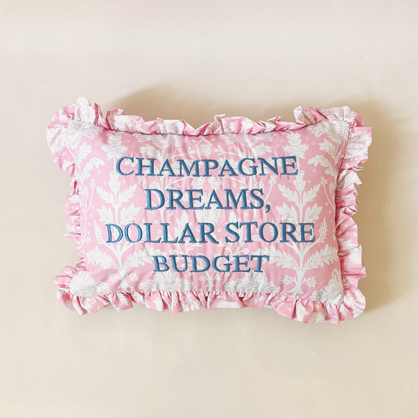 "Champagne" Ruffled Embroidered Pillow