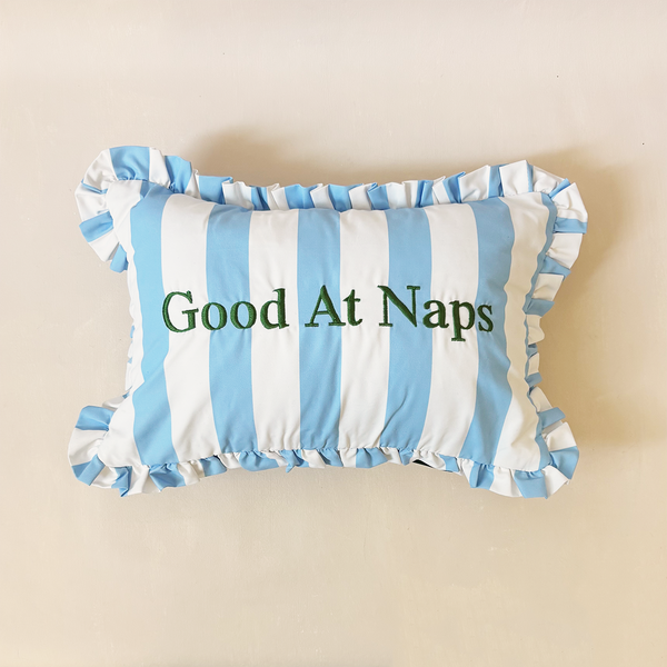 "Naps" Ruffled Embroidered Pillow