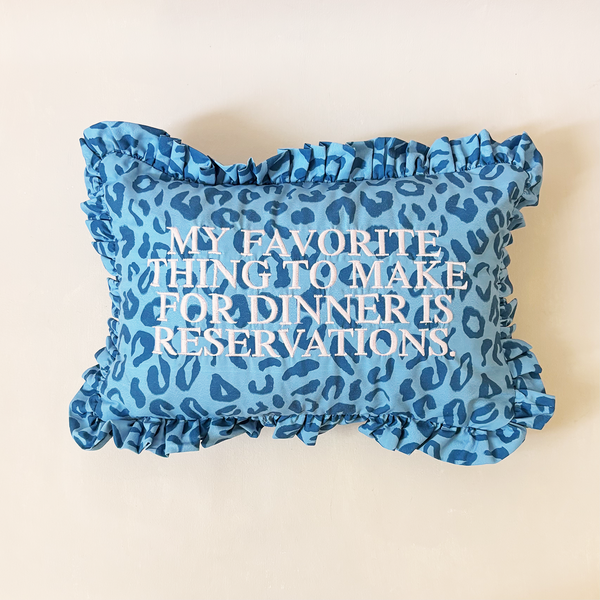 "Reservations" Ruffled Embroidered Pillow