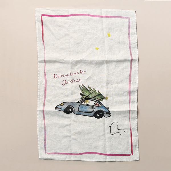 Driving Home Linen Tea Towel