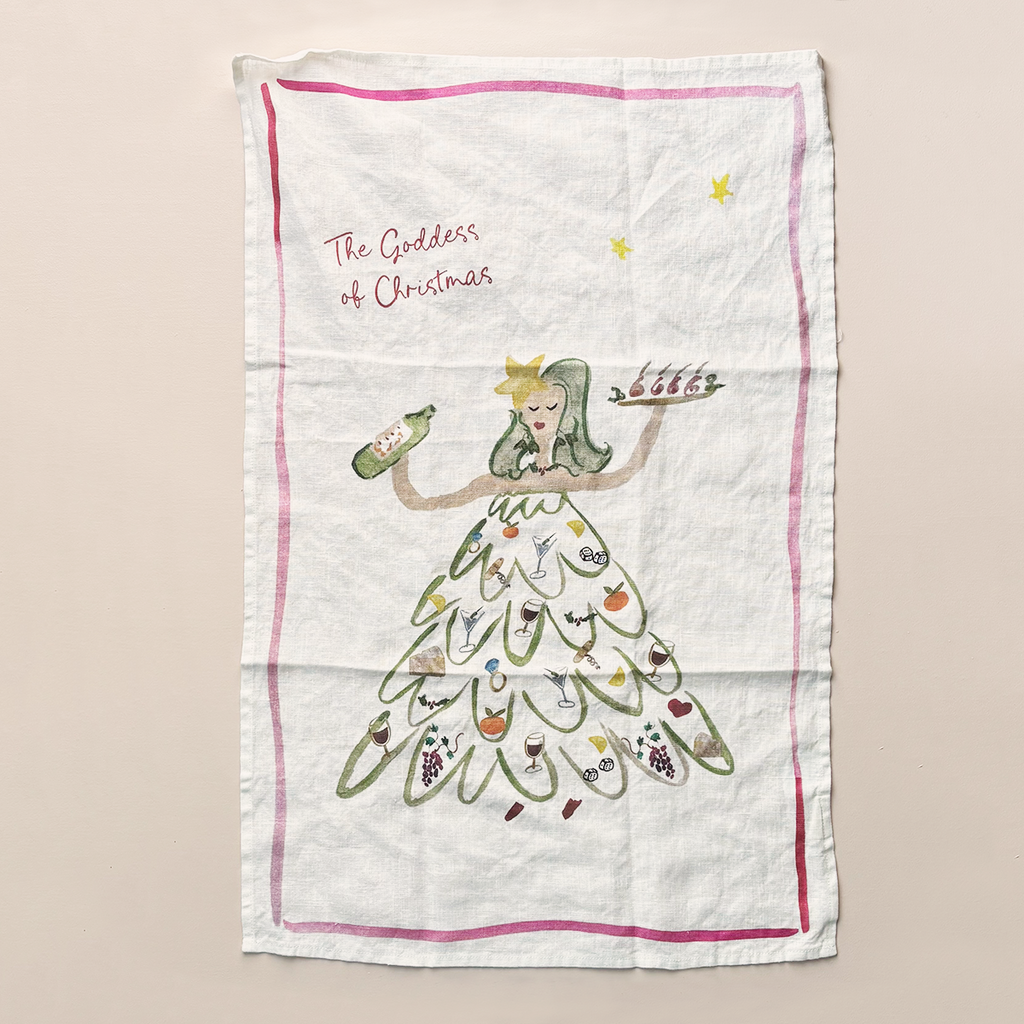 The Goddess of Christmas Linen Tea Towel