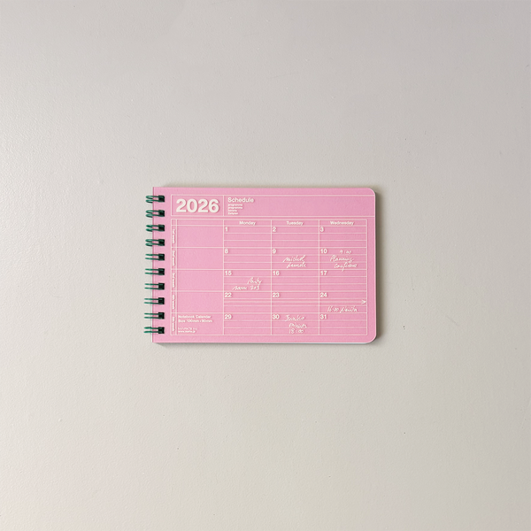 2026 Notebook Calendar Pink