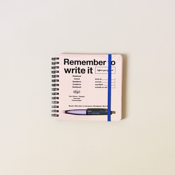 Square Grid Notebook with Pen Slot Pink
