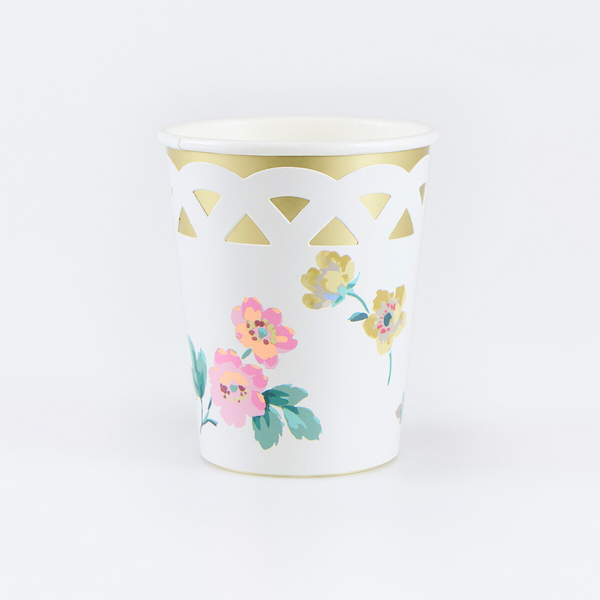 Basketweave Floral Paper Cups