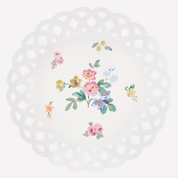 Basketweave Floral Paper Plates Large
