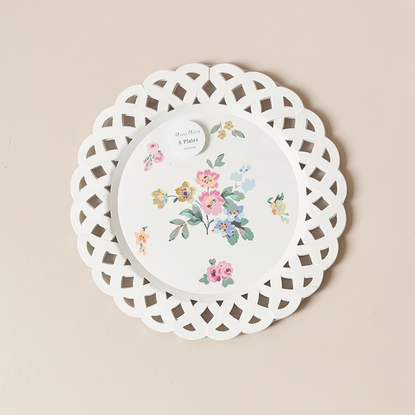 Basketweave Floral Paper Plates Large