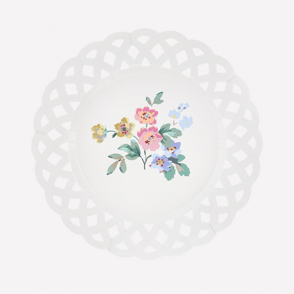 Basketweave Floral Paper Plates Small