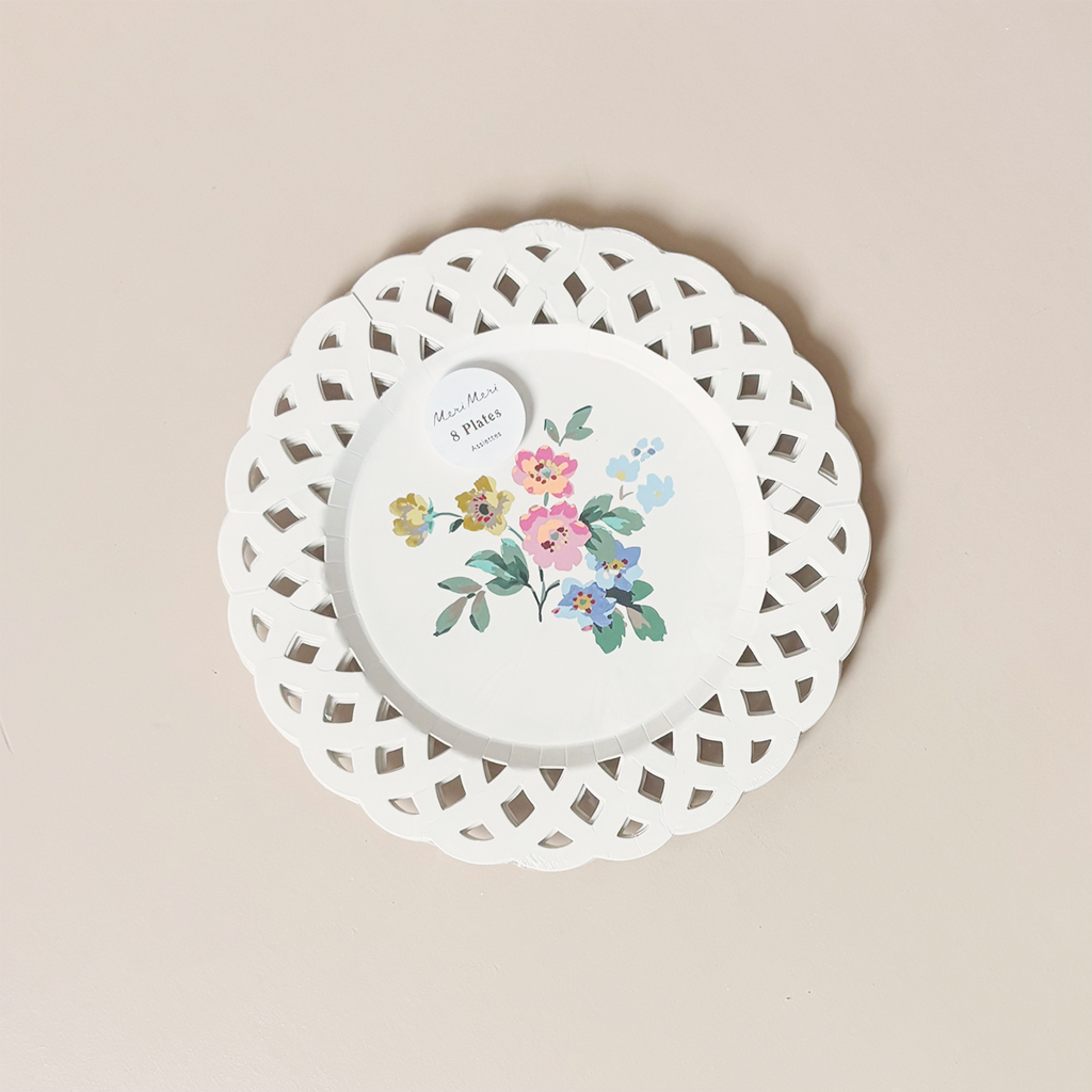 Basketweave Floral Paper Plates Small