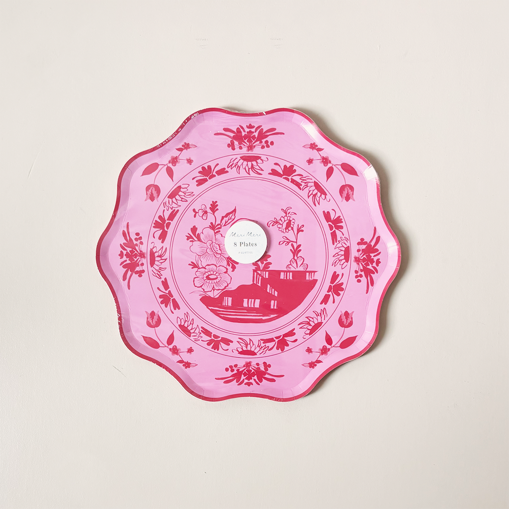 Pink Vintage Botanical Paper Plates Large