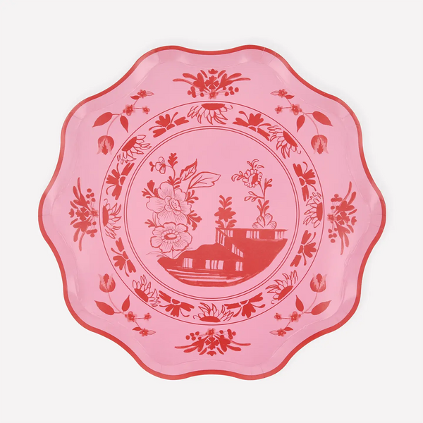 Pink Vintage Botanical Paper Plates Small