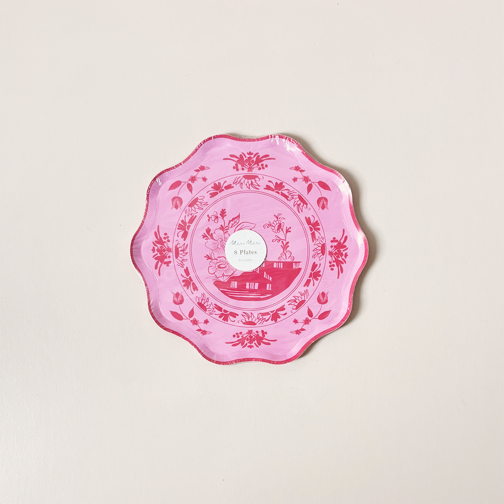 Pink Vintage Botanical Paper Plates Small