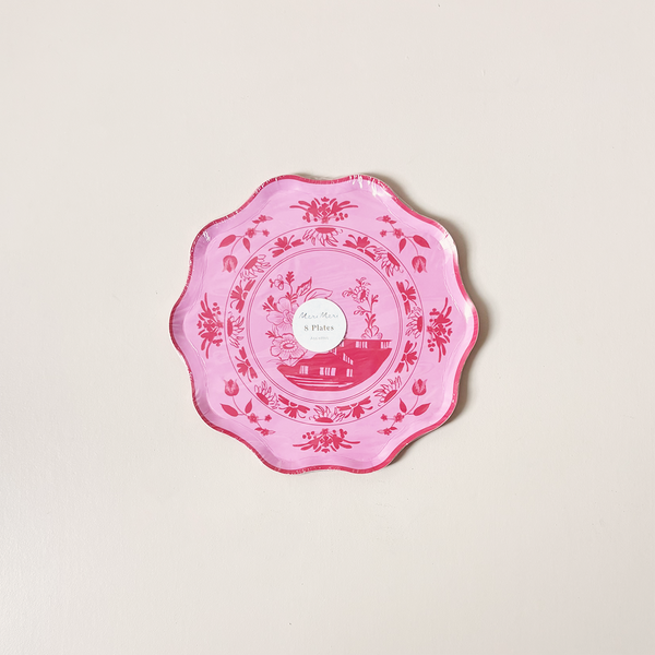 Pink Vintage Botanical Paper Plates Small
