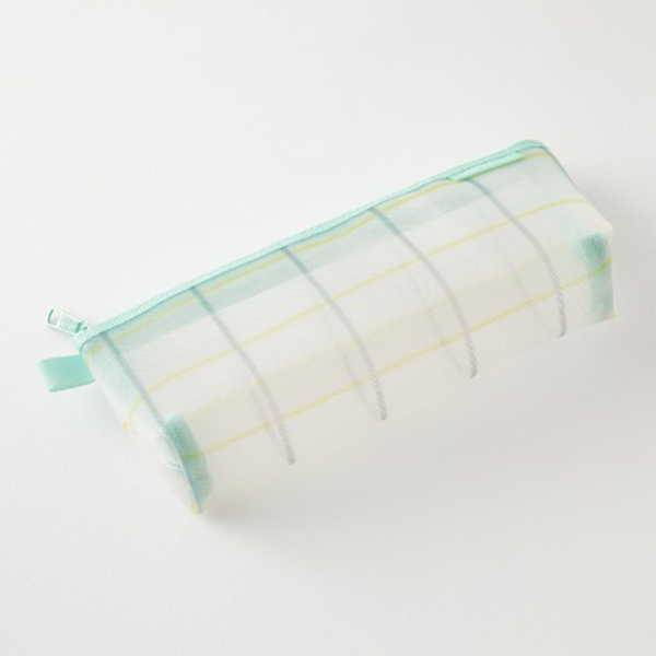 Mesh Pen Case Green Check