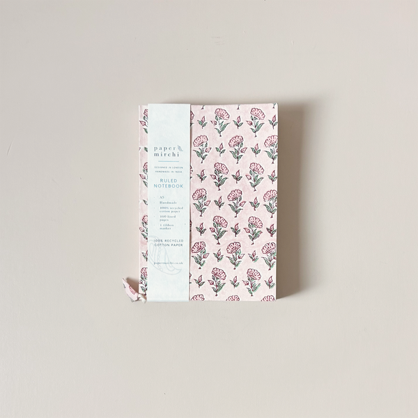 Block Print Lined Notebook Ditsy Floral Blush